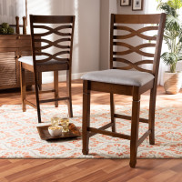 Baxton Studio RH318P-Grey/Walnut-PC Lanier Modern and Contemporary Grey Fabric Upholstered Walnut Brown Finished 2-Piece Wood Counter Height Pub Chair Set Set
